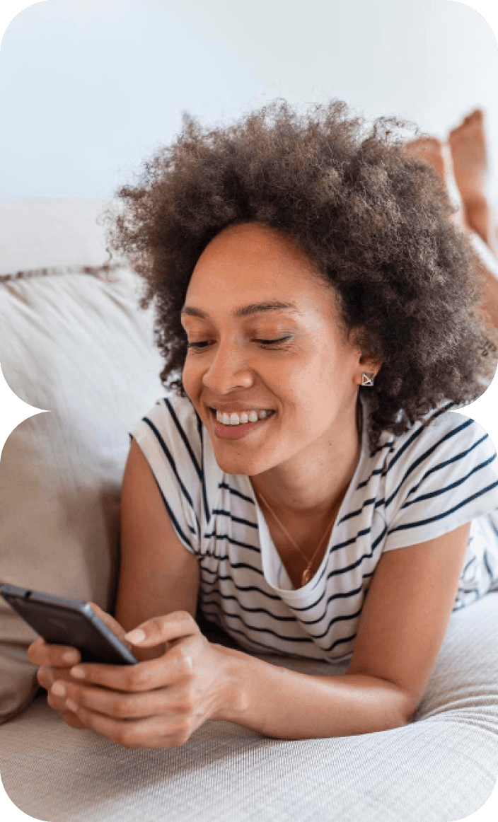 A resident paying her dues from her phone at home