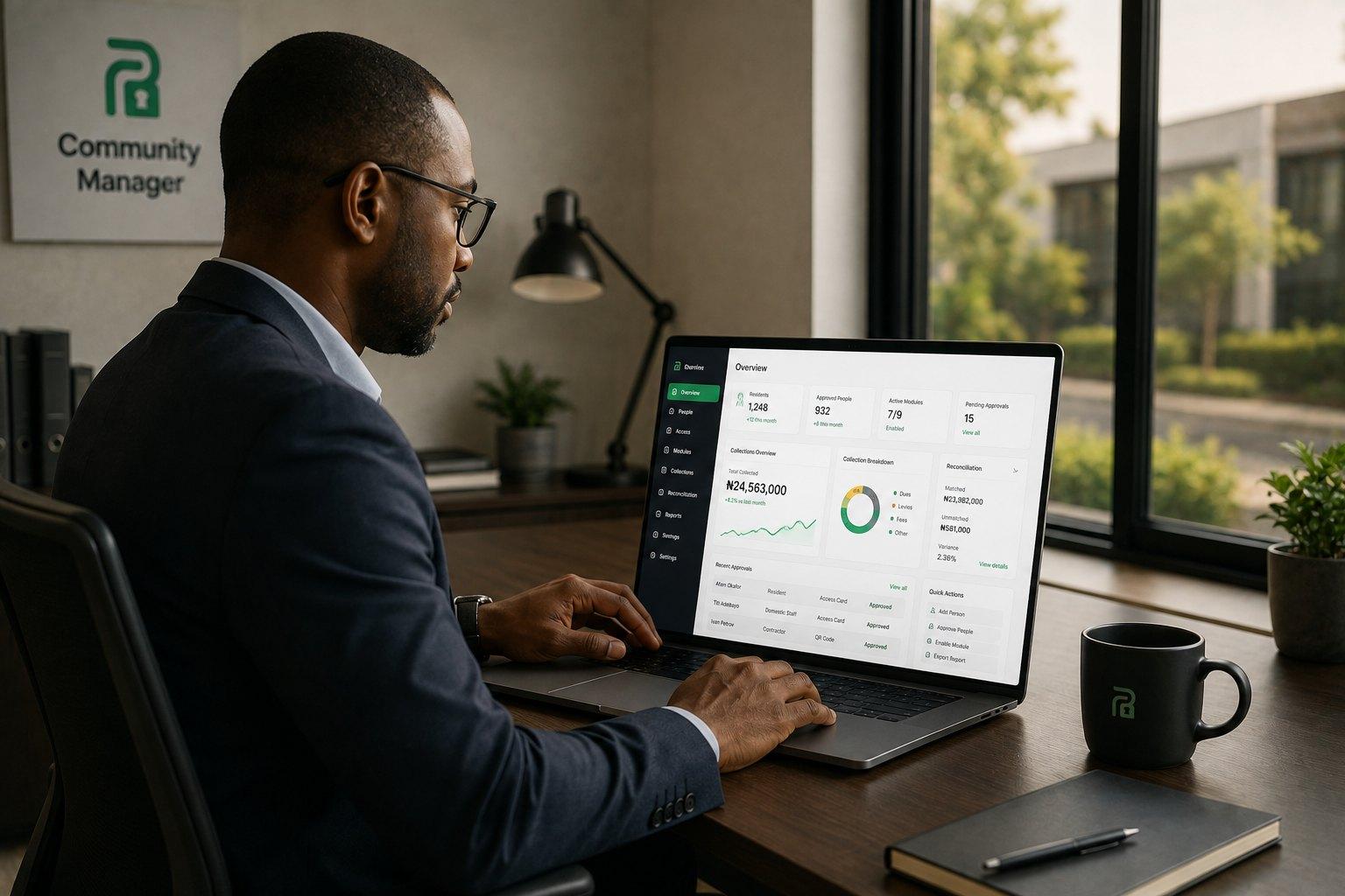 A community manager reviewing the estate console