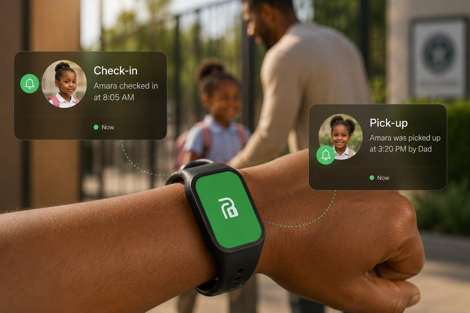 A parent collecting their child at the school gate