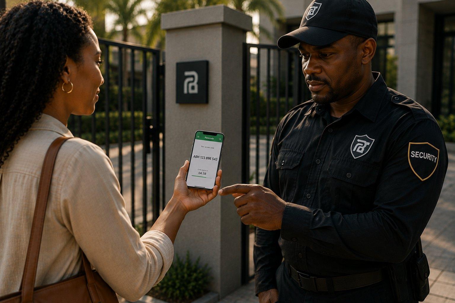 A visitor presenting a pass at the gate
