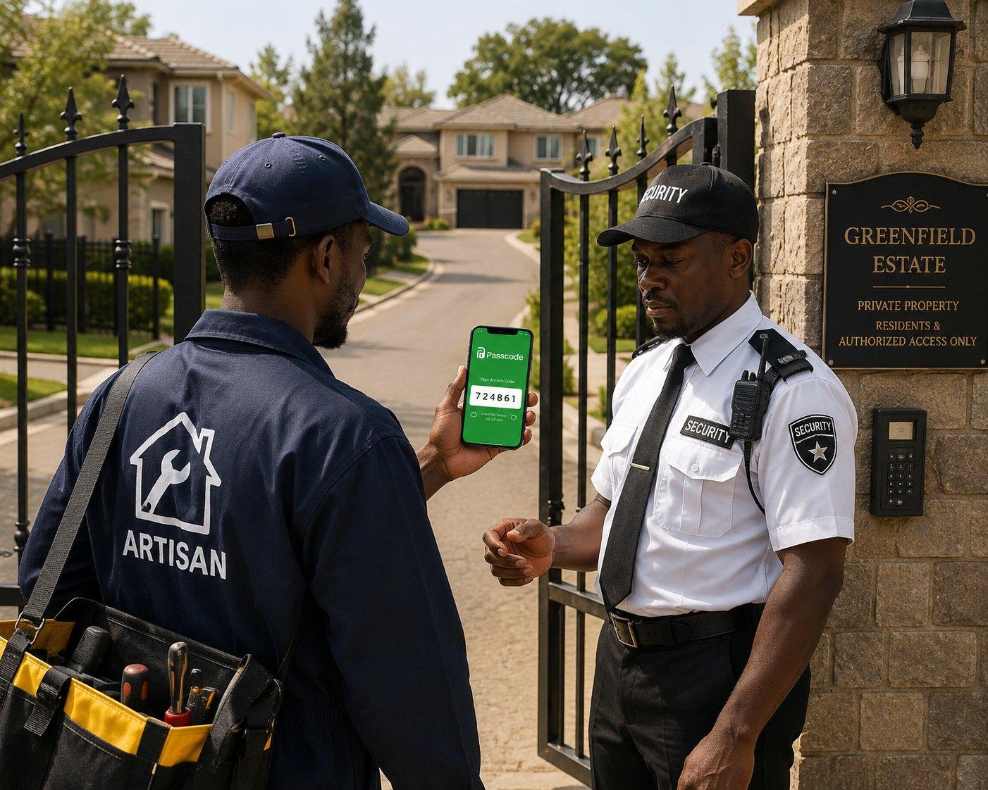 A visitor being checked in at an office reception