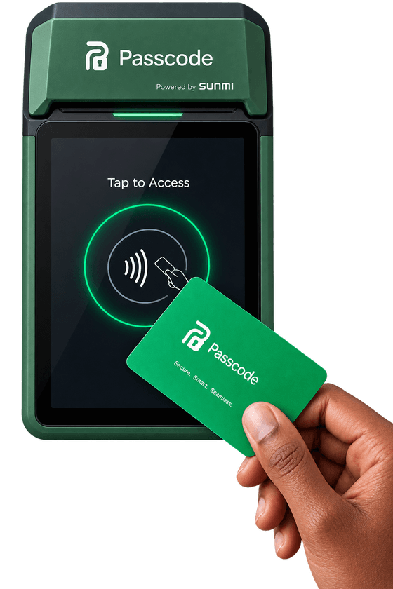 A Passcode access terminal reading a tap card
