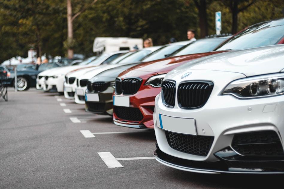 Cars lined up in marked parking bays
